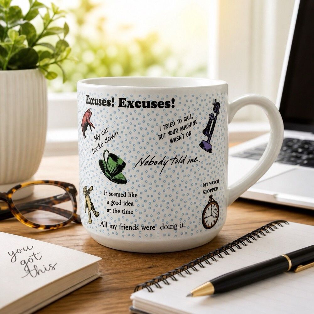 Funny Excuses Mug Sarcastic Humor Coffee Cup Novelty Gift Office Humor